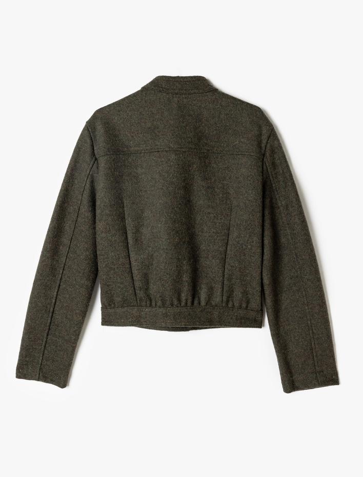 Kız Çocuk Biker Ceket Gömlek Yaka Cep Detaylı Düğmeli