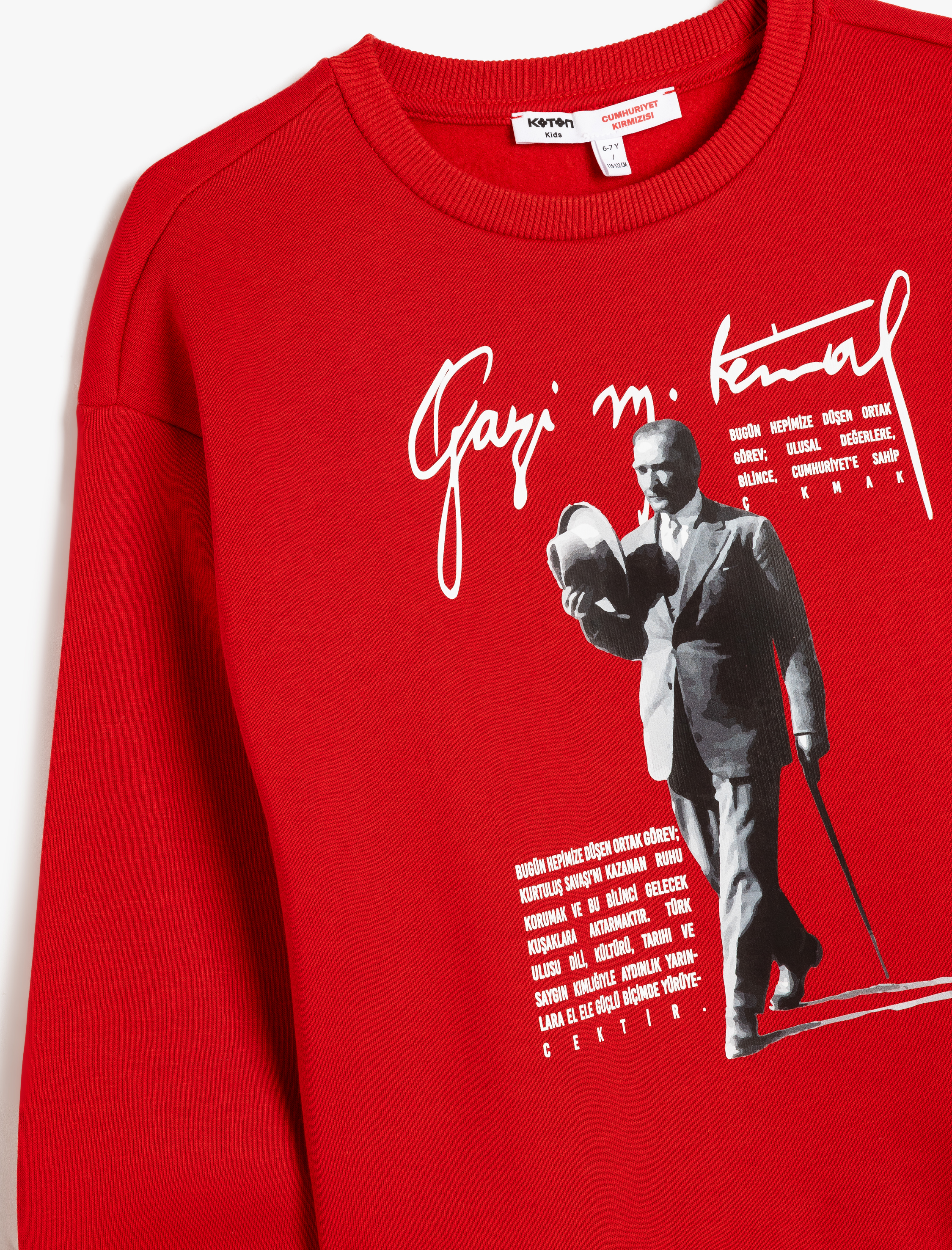  Kız Çocuk Atatürk Sweatshirt Baskılı Uzun Kollu Bisiklet Yaka Şardonlu