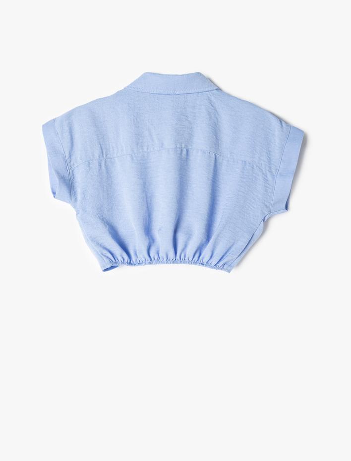 Kız Çocuk Crop Gömlek Önden Bağlamalı Cep Detaylı Kısa Kollu