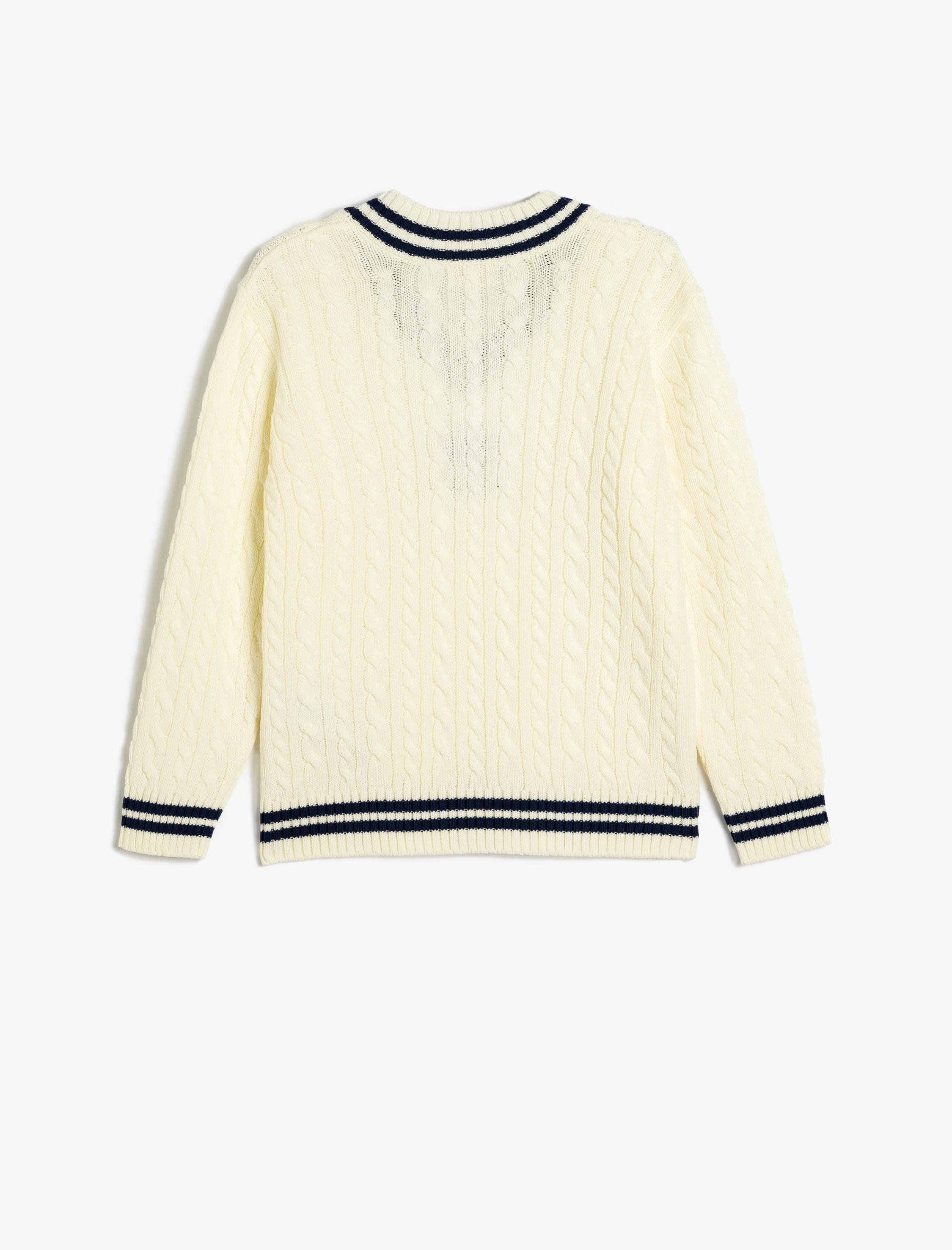 Erkek Çocuk Triko Kazak Örgü Detaylı V Yaka Uzun Kollu