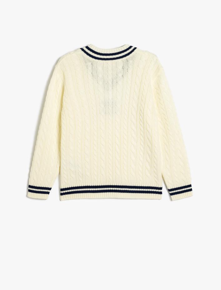 Erkek Çocuk Triko Kazak Örgü Detaylı V Yaka Uzun Kollu