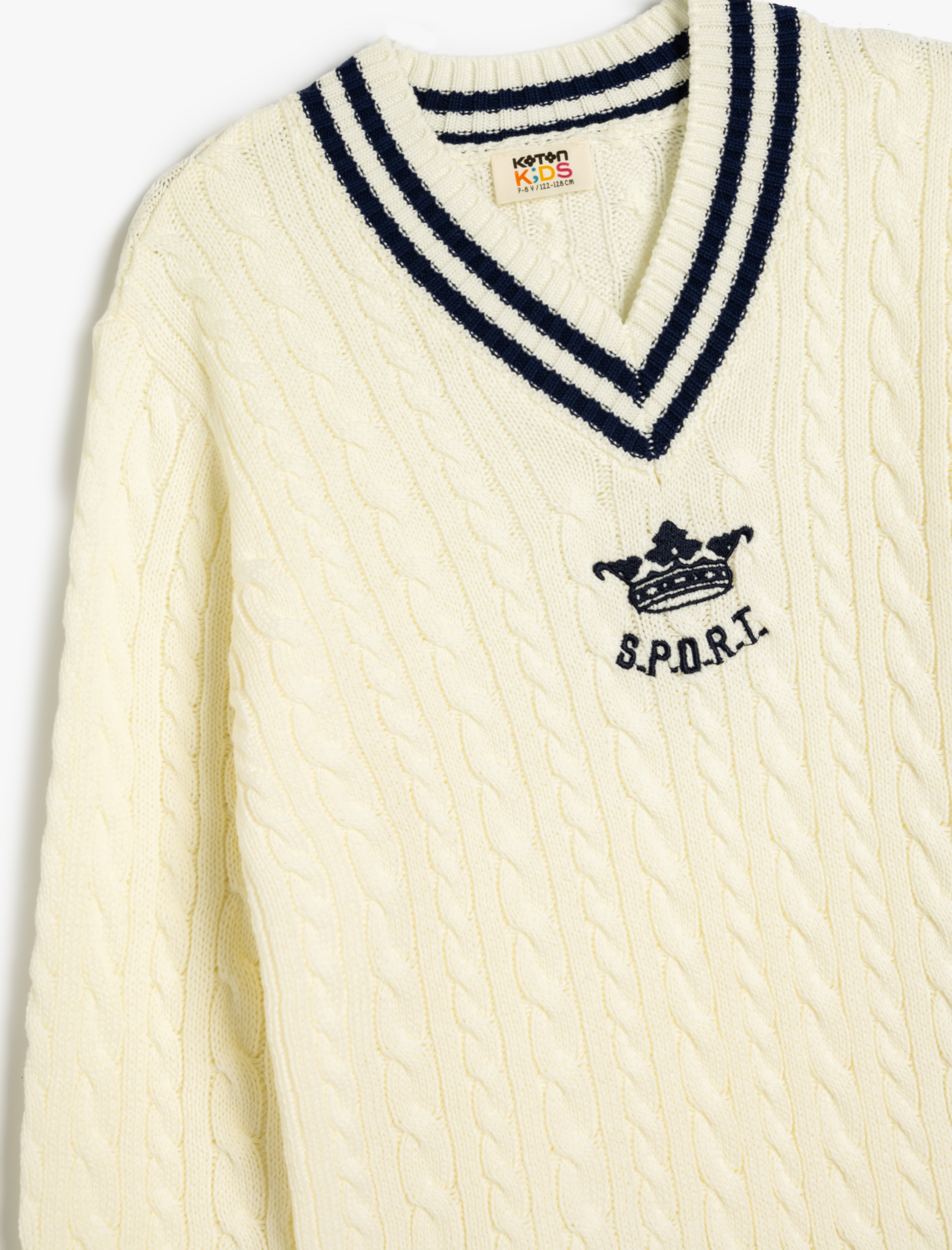 Erkek Çocuk Triko Kazak Örgü Detaylı V Yaka Uzun Kollu