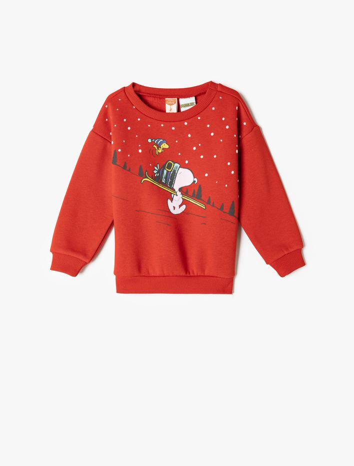 Erkek Bebek Sweatshirt Snoopy Baskılı Lisanslı Uzun Kollu Bisiklet Yaka