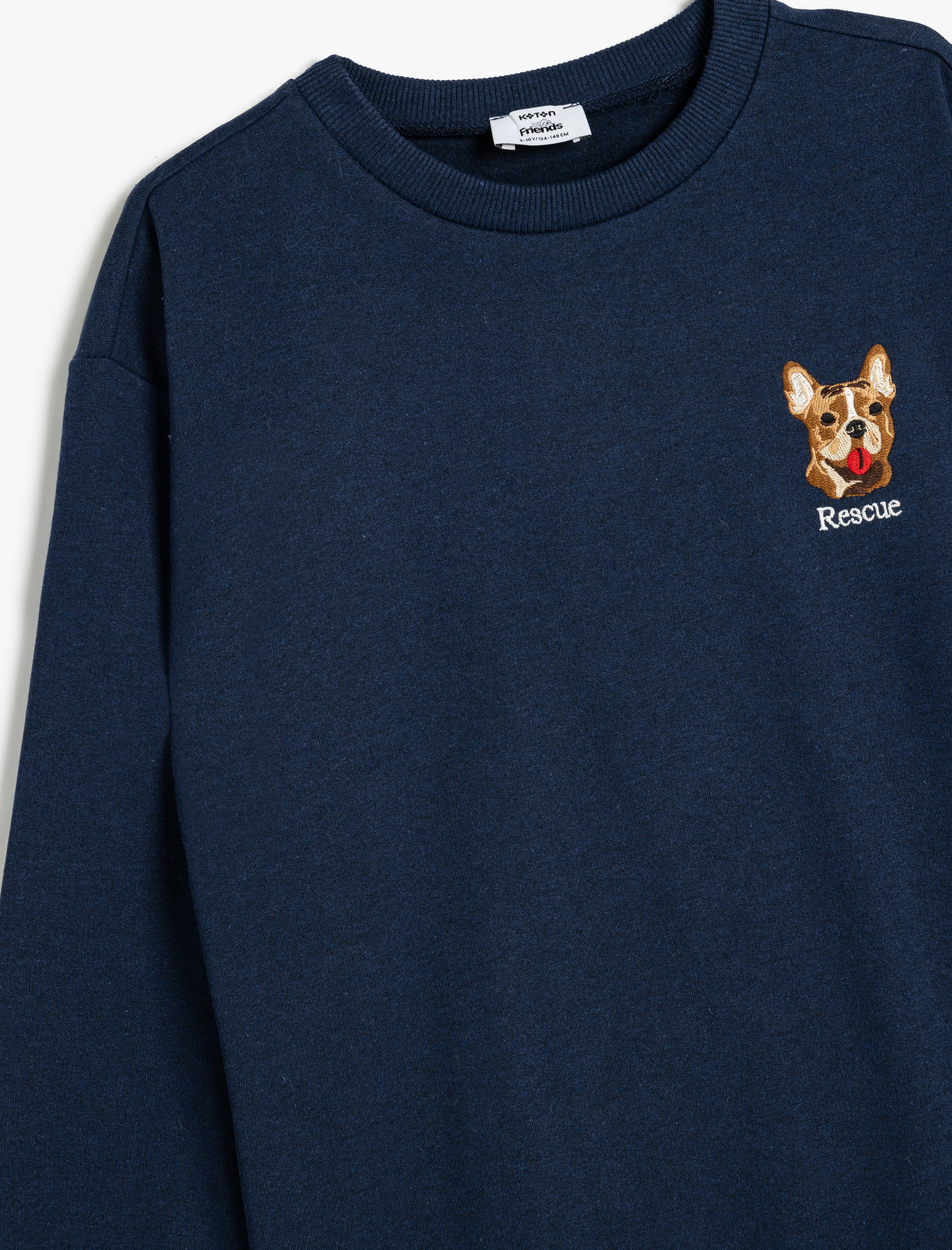 Erkek Çocuk Sweatshirt Köpek İşlemeli Bisiklet Yaka Uzun Kollu