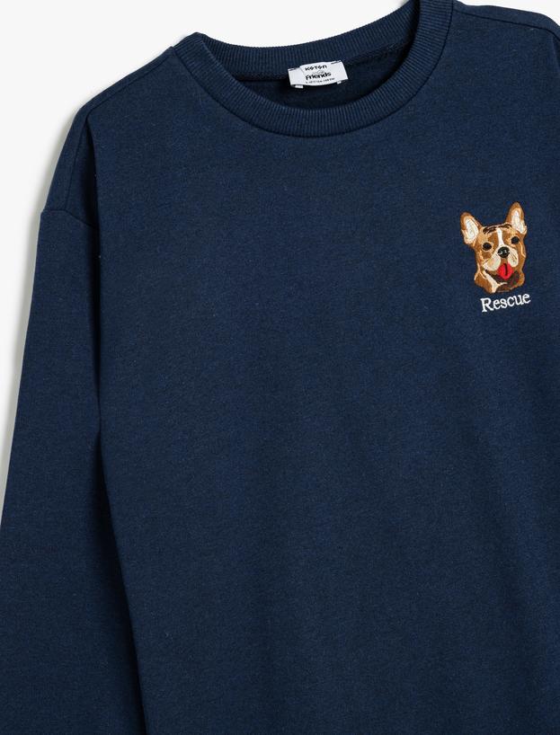 Sweatshirt Köpek İşlemeli Bisiklet Yaka Uzun Kollu_2