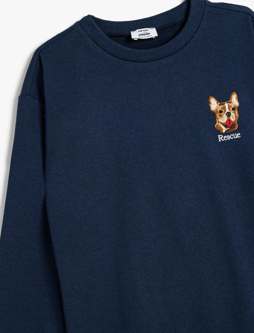  Erkek Çocuk Sweatshirt Köpek İşlemeli Bisiklet Yaka Uzun Kollu