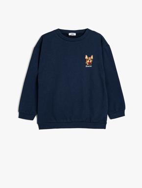 Sweatshirt Köpek İşlemeli Bisiklet Yaka Uzun Kollu