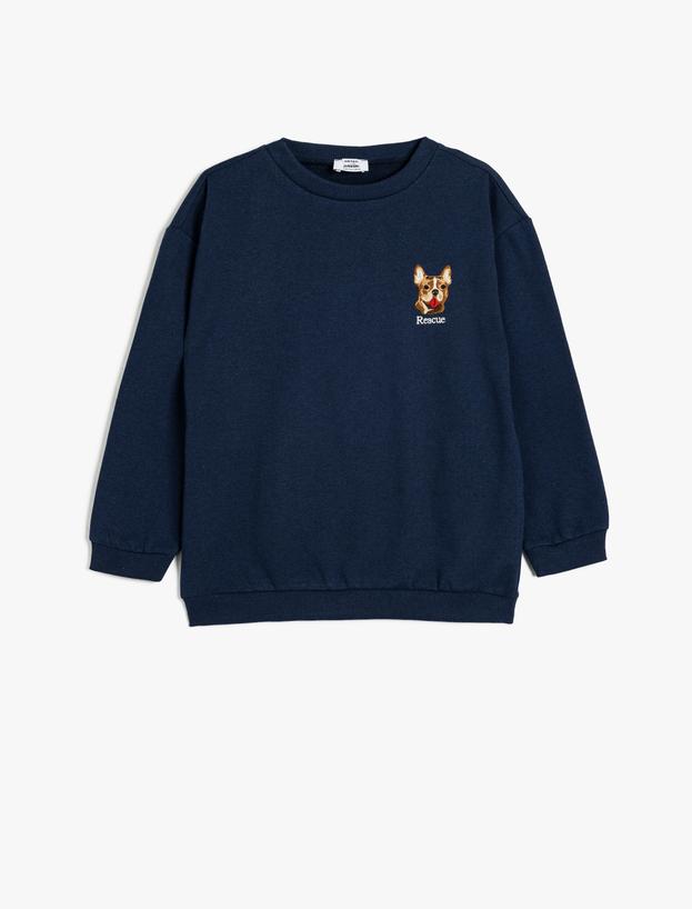 Sweatshirt Köpek İşlemeli Bisiklet Yaka Uzun Kollu_0