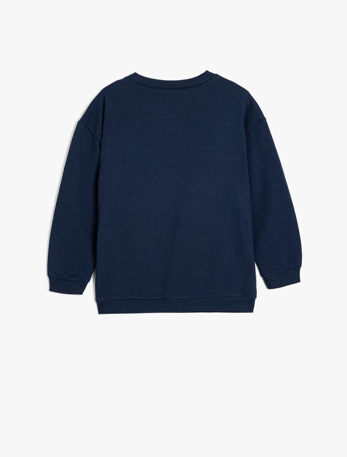 Erkek Çocuk Sweatshirt Köpek İşlemeli Bisiklet Yaka Uzun Kollu