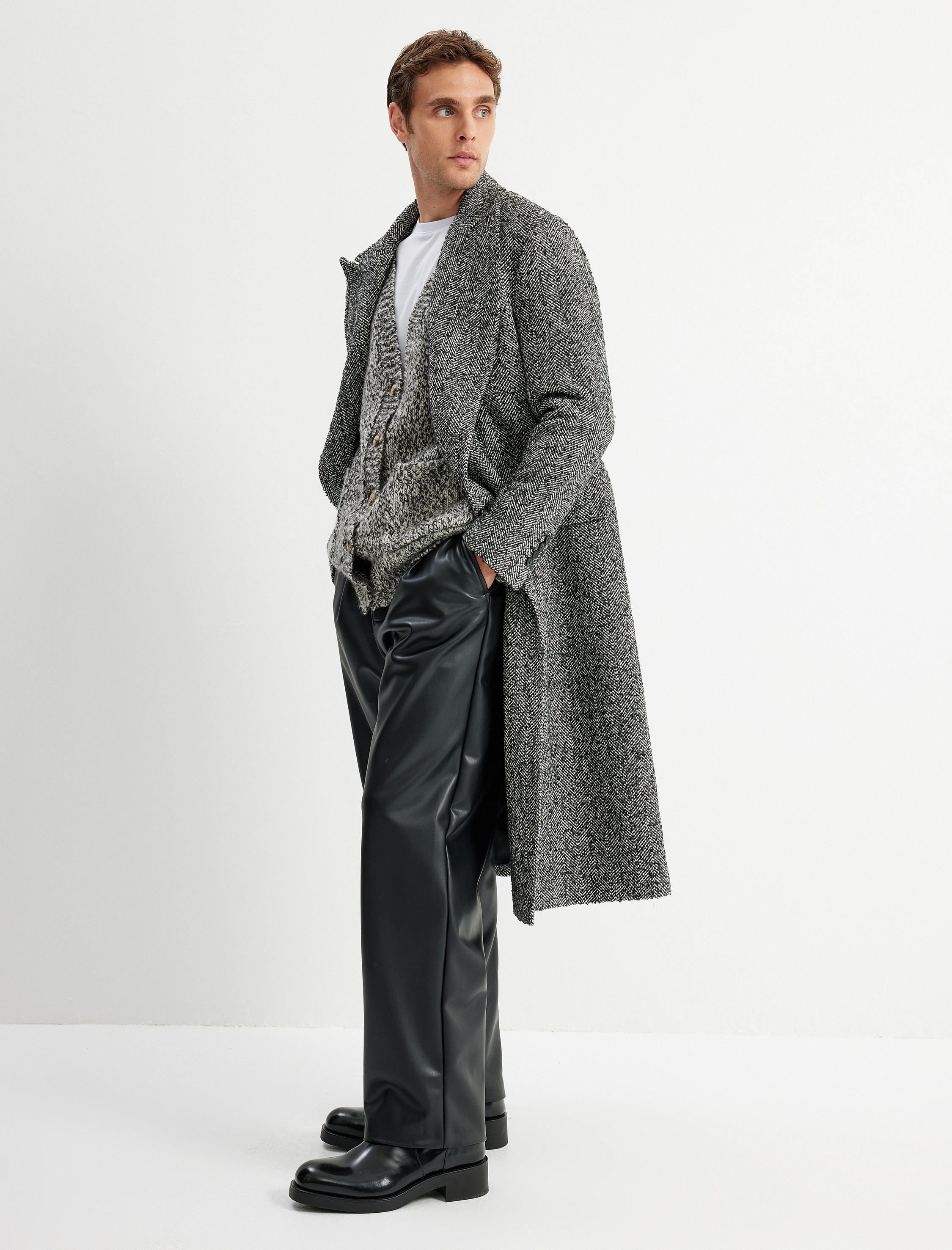 Suni Deri Pantolon Chino Cep Detaylı Düğmeli