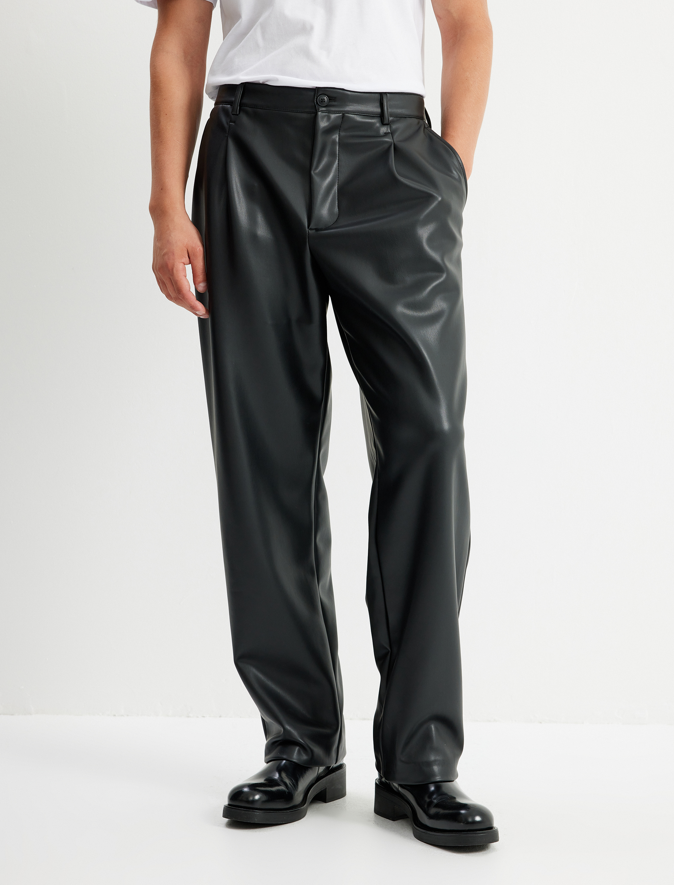 Suni Deri Pantolon Chino Cep Detaylı Düğmeli