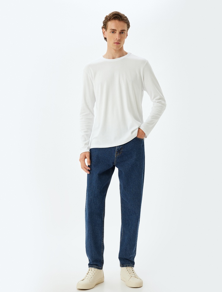  Basic Tişört Uzun Kollu Bisiklet Yaka Pamuklu