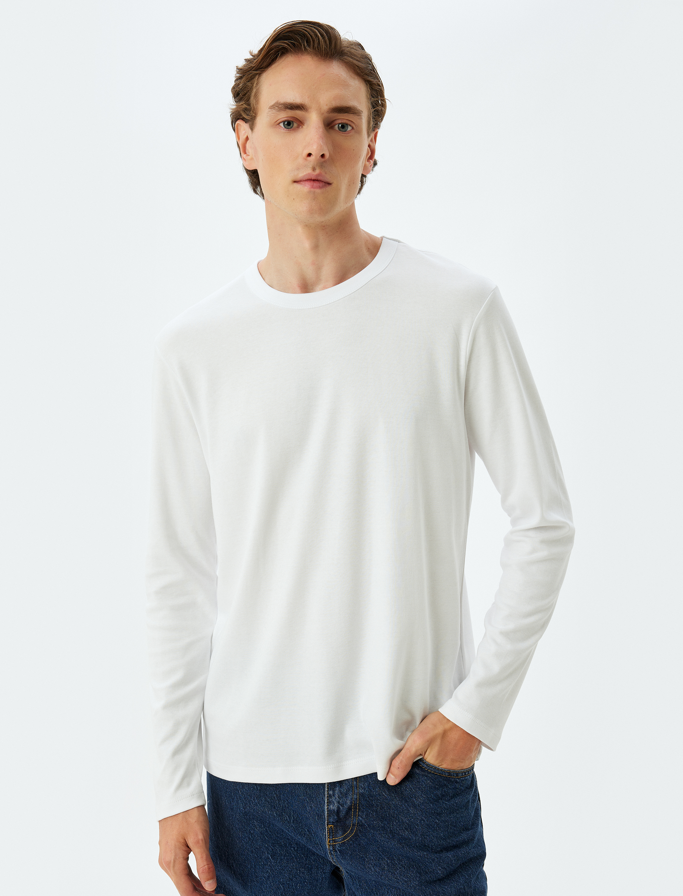   Basic Tişört Uzun Kollu Bisiklet Yaka Pamuklu