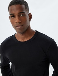 Basic Tişört Uzun Kollu Bisiklet Yaka Pamuklu