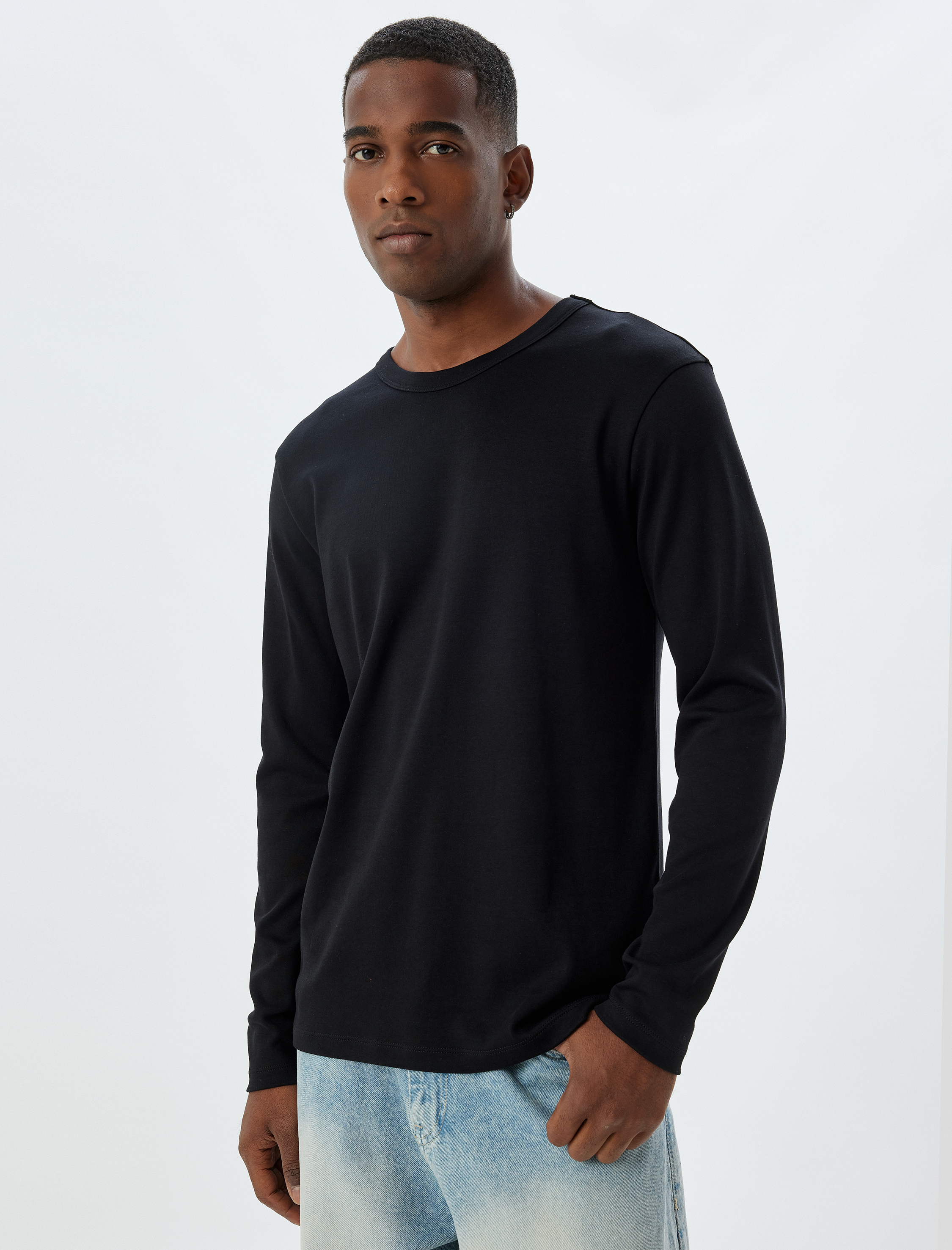   Basic Tişört Uzun Kollu Bisiklet Yaka Pamuklu