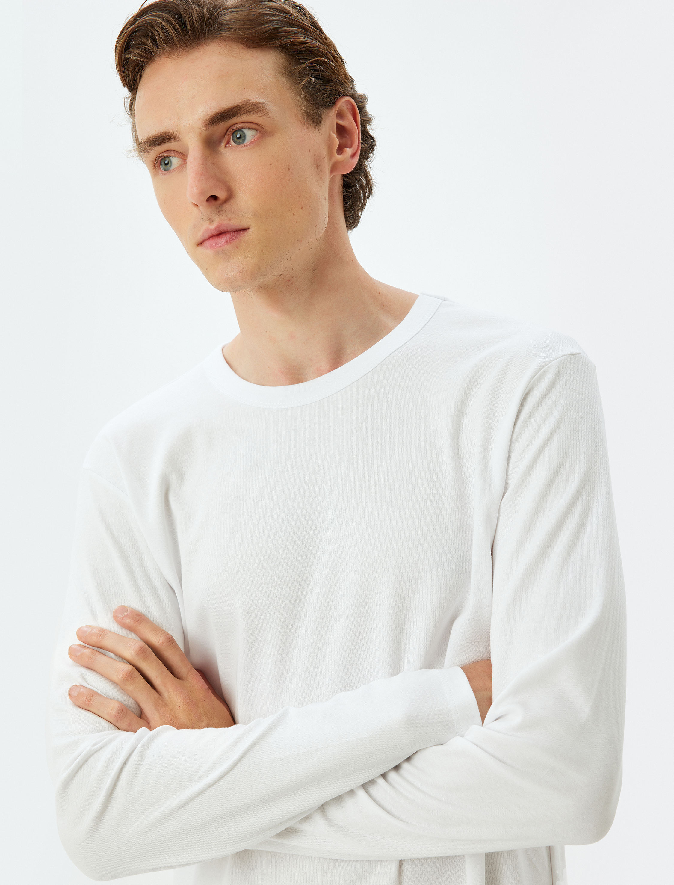   Basic Tişört Uzun Kollu Bisiklet Yaka Pamuklu