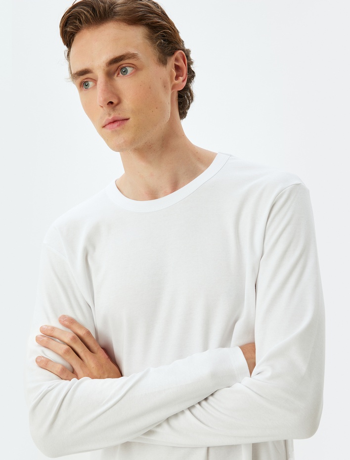  Basic Tişört Uzun Kollu Bisiklet Yaka Pamuklu