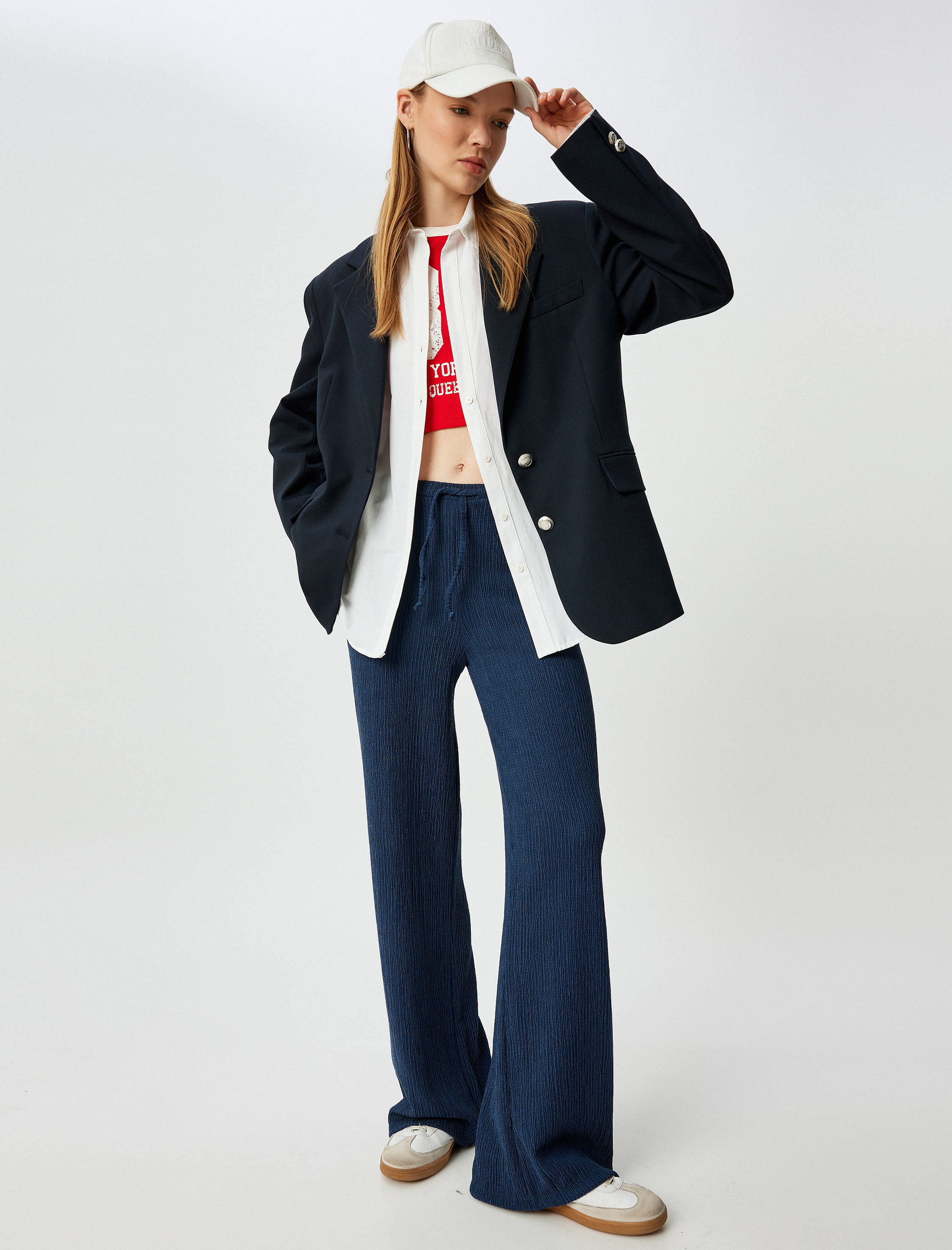   Beli Bağcıklı Pantolon Bürümcük Düz Paça Rahat Kalıp