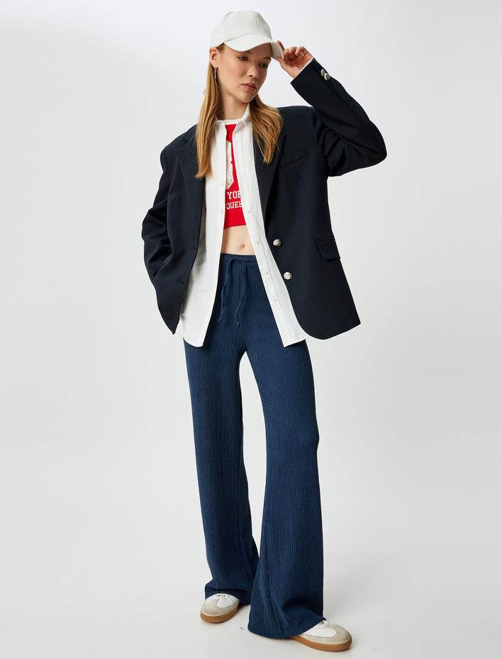  Beli Bağcıklı Pantolon Bürümcük Düz Paça Rahat Kalıp