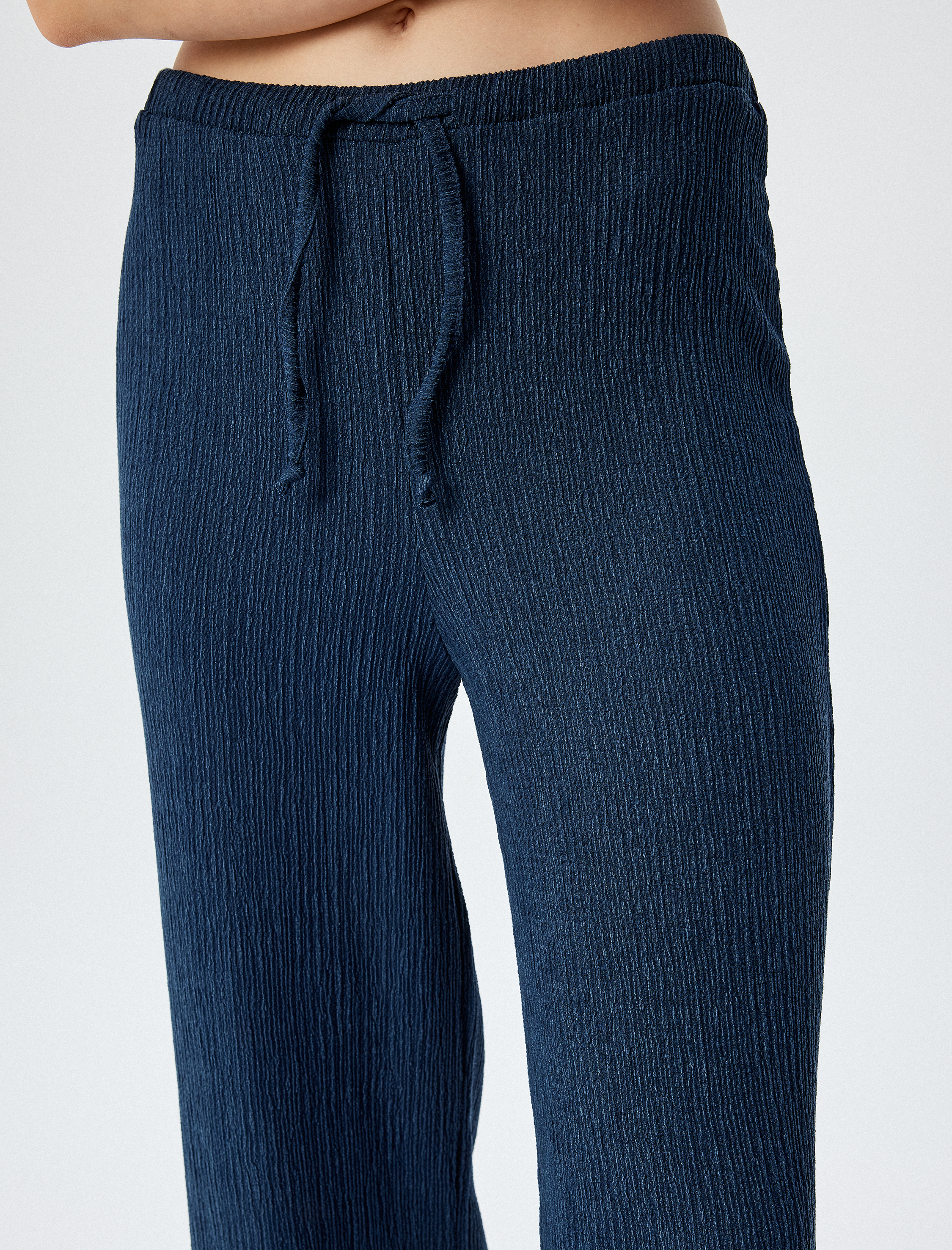   Beli Bağcıklı Pantolon Bürümcük Düz Paça Rahat Kalıp