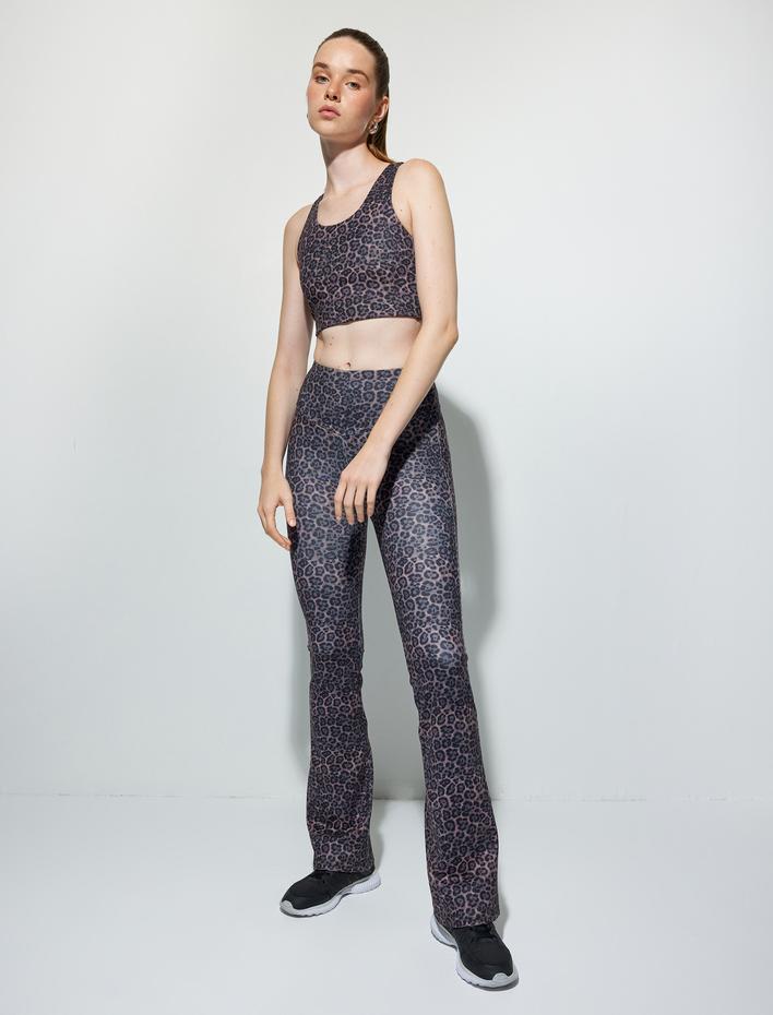  Leopar Desenli Sırt Detaylı Sporcu Sütyeni