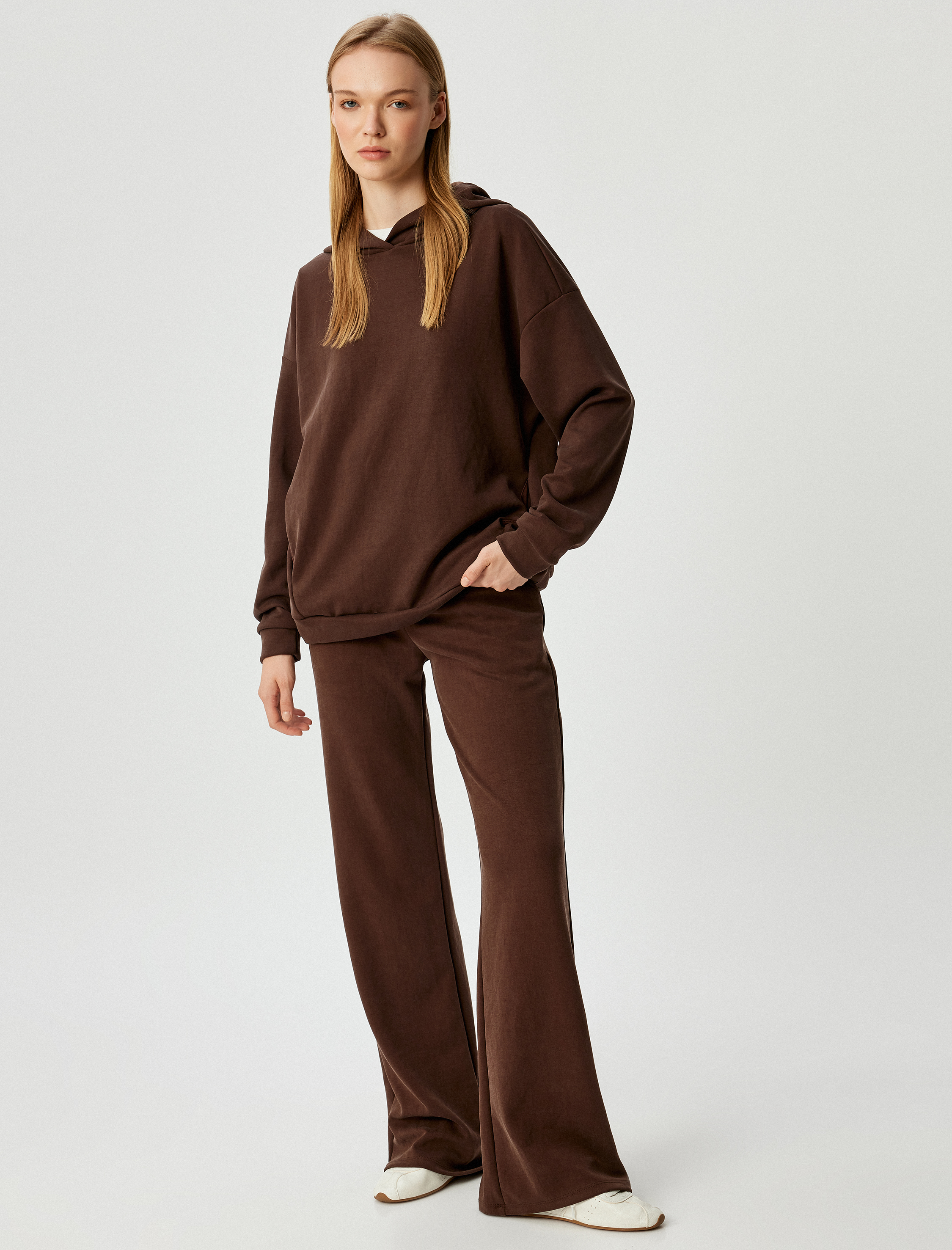   Basic Kapüşonlu Spor Sweatshirt Modal Kumaş Cep Detaylı