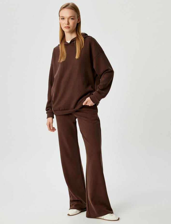  Basic Kapüşonlu Spor Sweatshirt Modal Kumaş Cep Detaylı