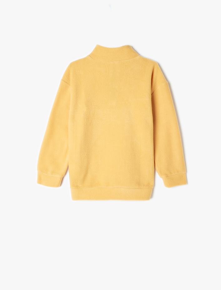 Erkek Çocuk Polar Sweatshirt Dik Yaka Yarım Fermuarlı Cepli İşleme Detaylı