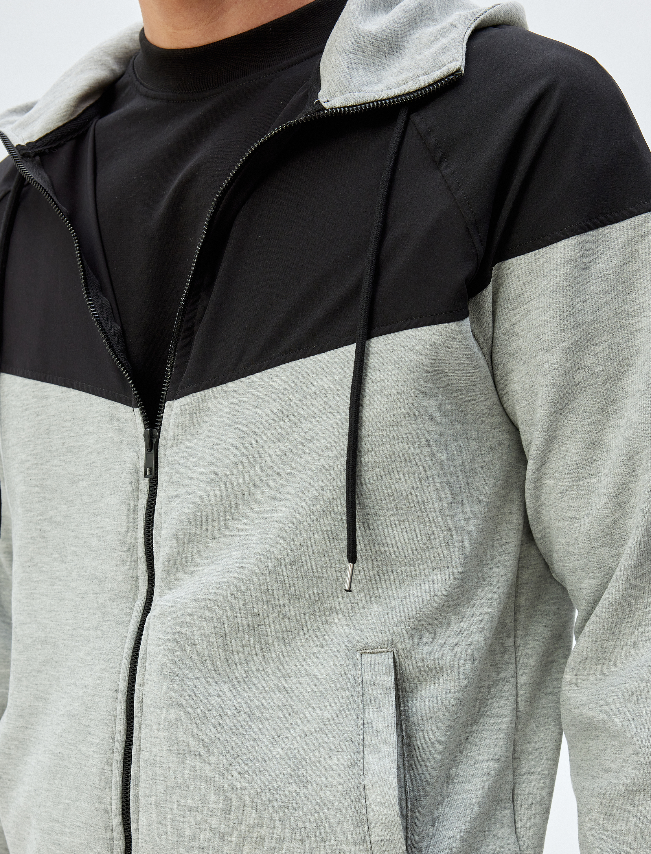   Spor Sweatshirt Oversize Kapşonlu Fermuarlı Scuba Kumaş Renk Kontrastlı Cep Detaylı Pamuk Karışımlı