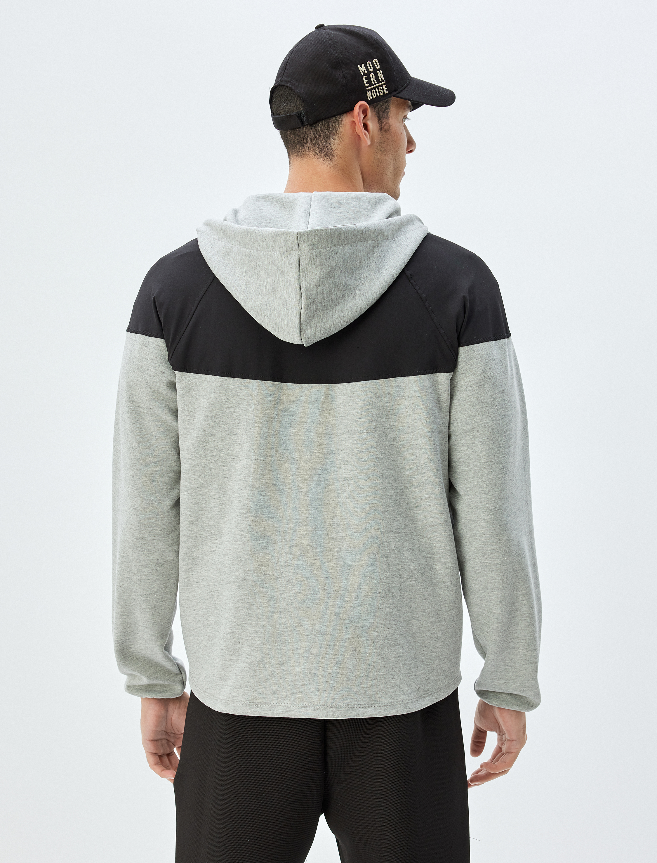   Spor Sweatshirt Oversize Kapşonlu Fermuarlı Scuba Kumaş Renk Kontrastlı Cep Detaylı Pamuk Karışımlı