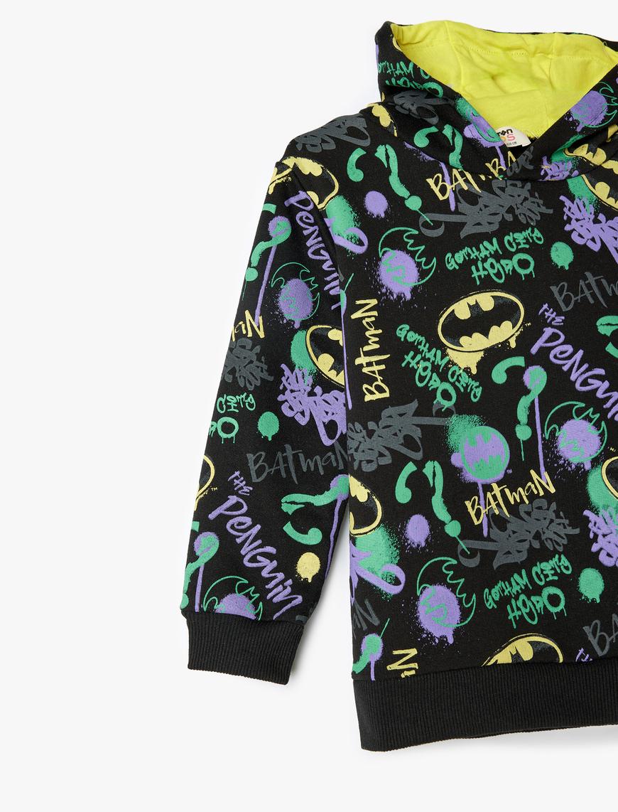  Erkek Çocuk Batman Kapşonlu Sweatshirt Lisanslı Uzun Kollu