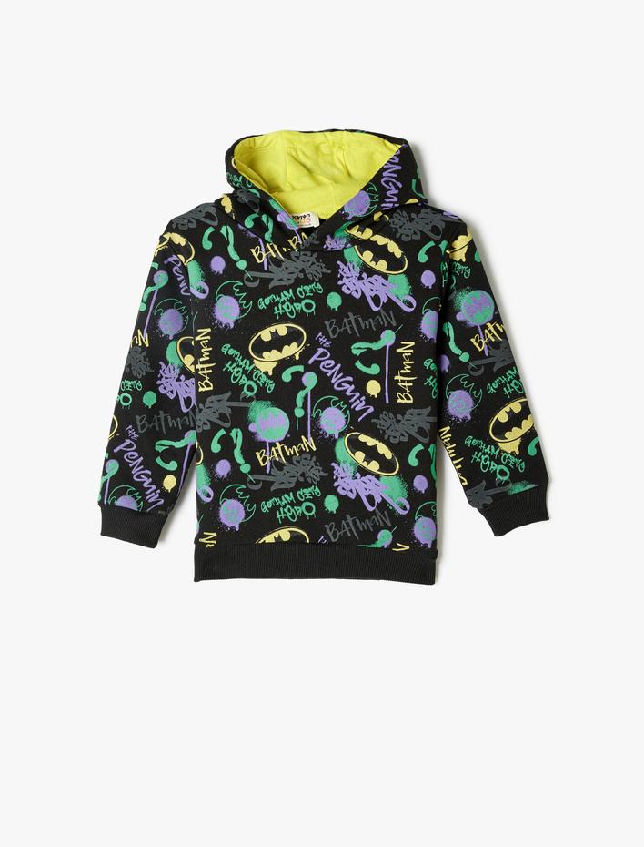 Erkek Çocuk Batman Kapşonlu Sweatshirt Lisanslı Uzun Kollu
