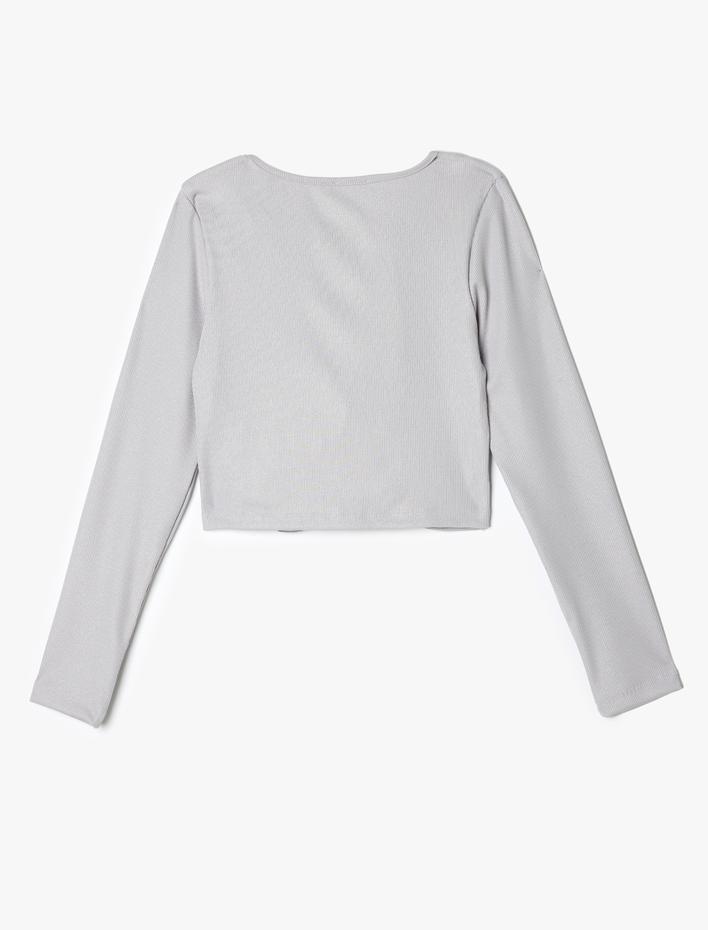 Kız Çocuk Pencere Detaylı Uzun Kollu Kaşkorse Parlak Tişört