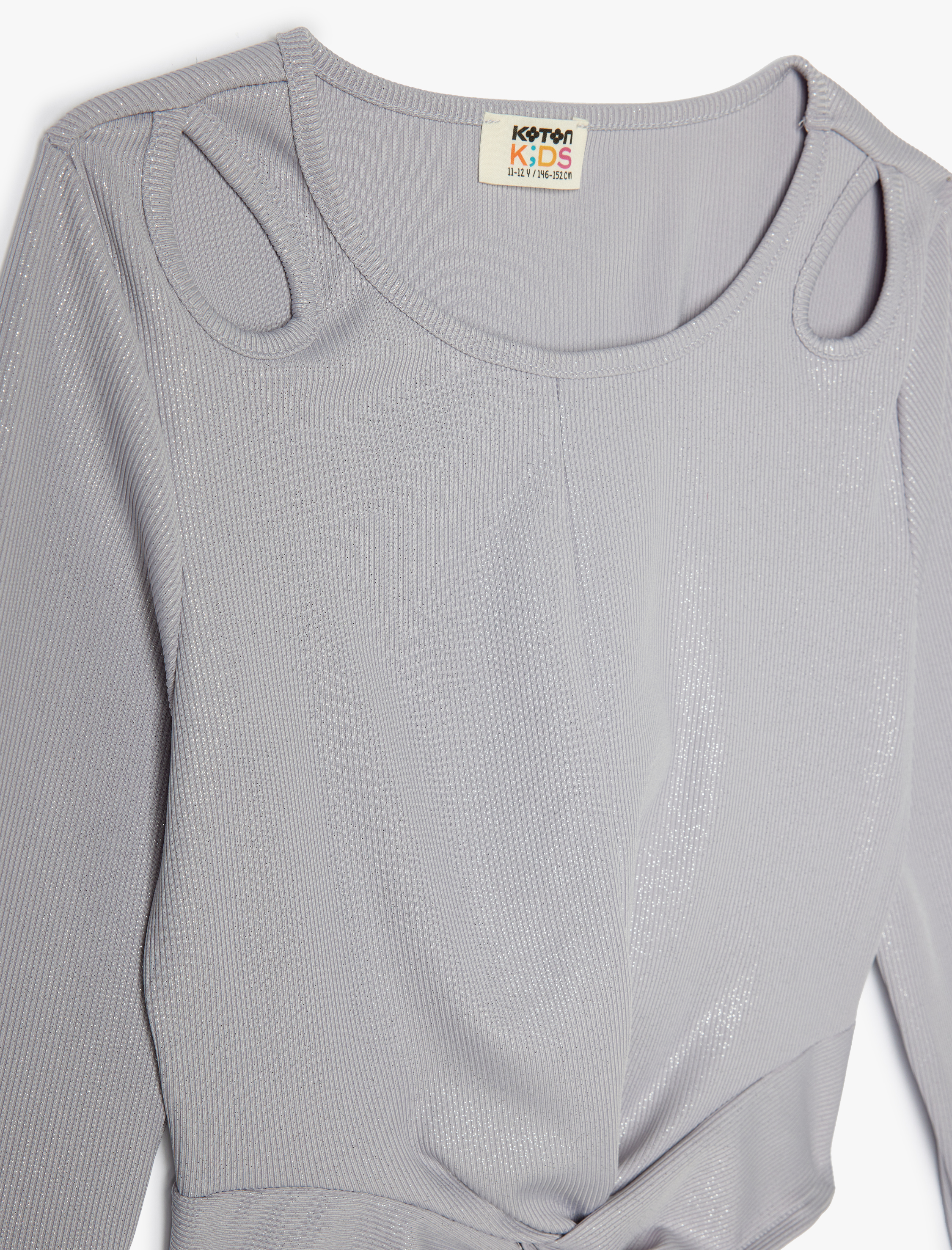  Kız Çocuk Pencere Detaylı Uzun Kollu Kaşkorse Parlak Tişört