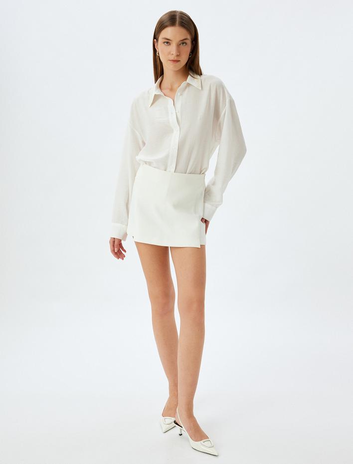  Viskon Gömlek Yakası İnci İşleme Detaylı Uzun Kollu