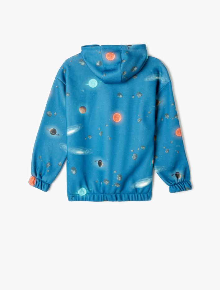 Erkek Çocuk Kapşonlu Sweatshirt Uzun Kollu Uzay Baskılı Şardonlu