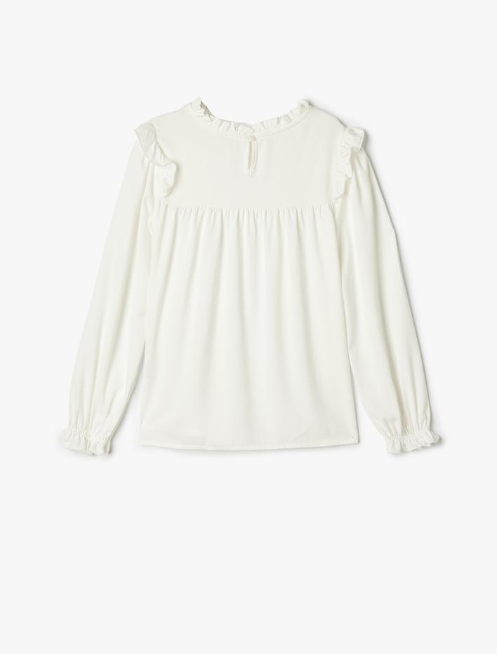 Kız Çocuk Bluz Fırfır Detaylı Uzun Kollu Dik Yaka Viskon Kumaş
