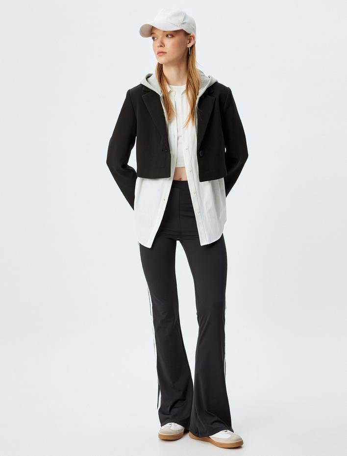  İspanyol Paça Eşofman Altı Yüksek Bel Şerit Detaylı Slim Fit