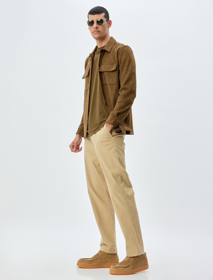  Chino Pantolon Gabardin Cep Detaylı Düğmeli Pamuklu