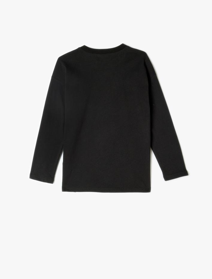 Erkek Çocuk Slogan Baskılı Uzun Kollu Pamuklu Bisiklet Yaka Tişört