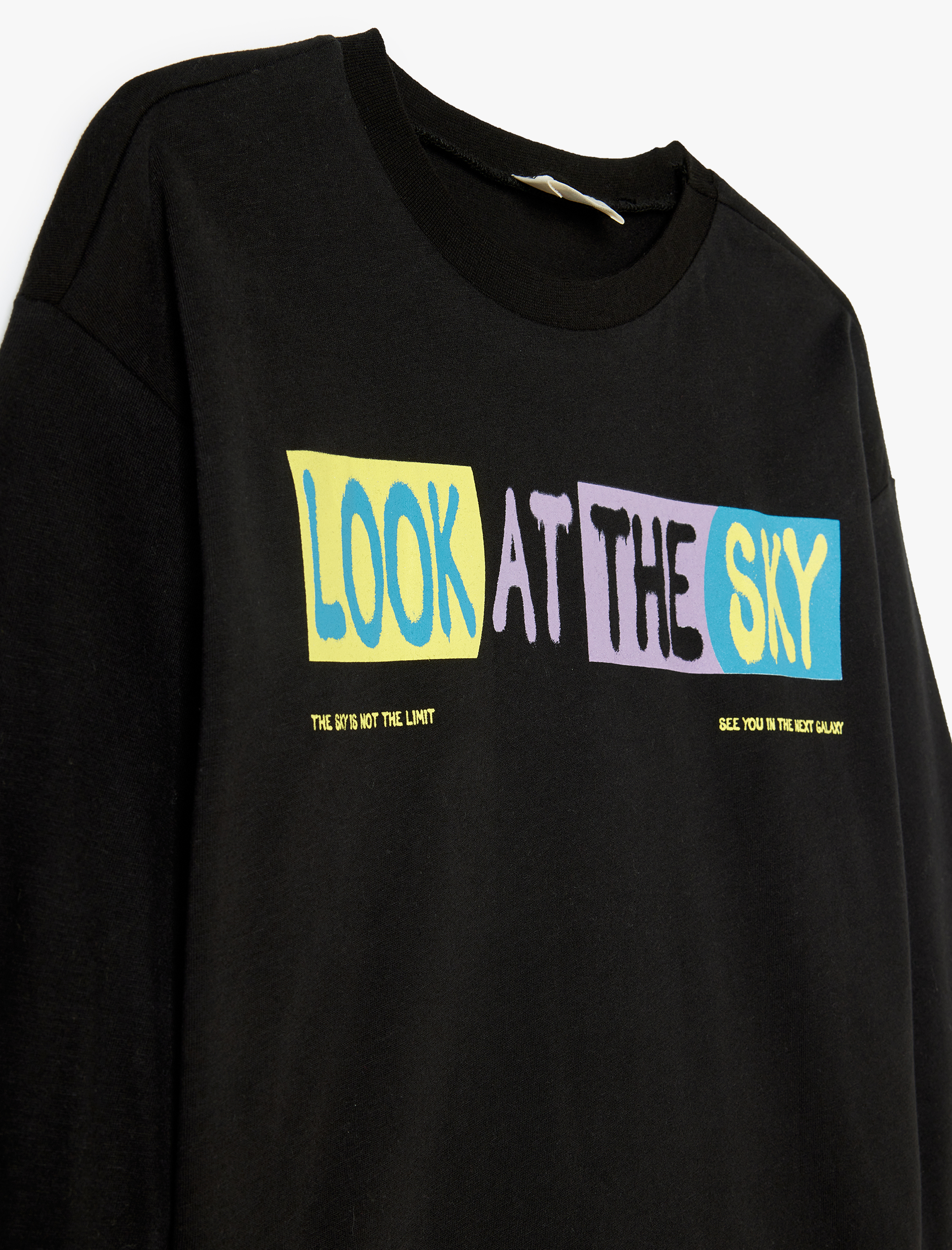  Erkek Çocuk Slogan Baskılı Uzun Kollu Pamuklu Bisiklet Yaka Tişört