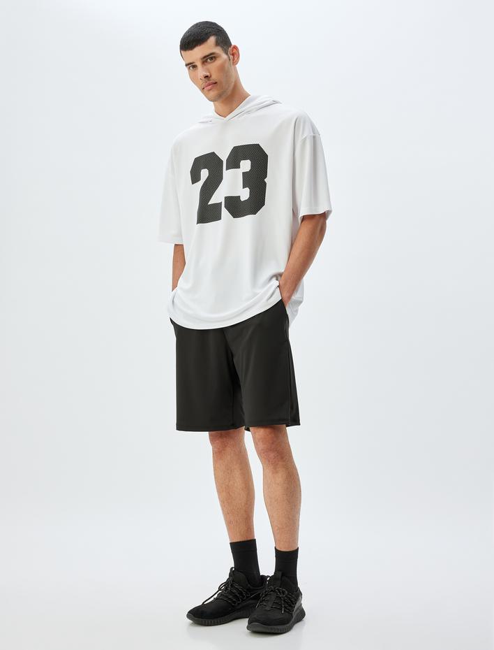  Spor Tişört Oversize Kapşonlu Baskılı Yarım Kollu