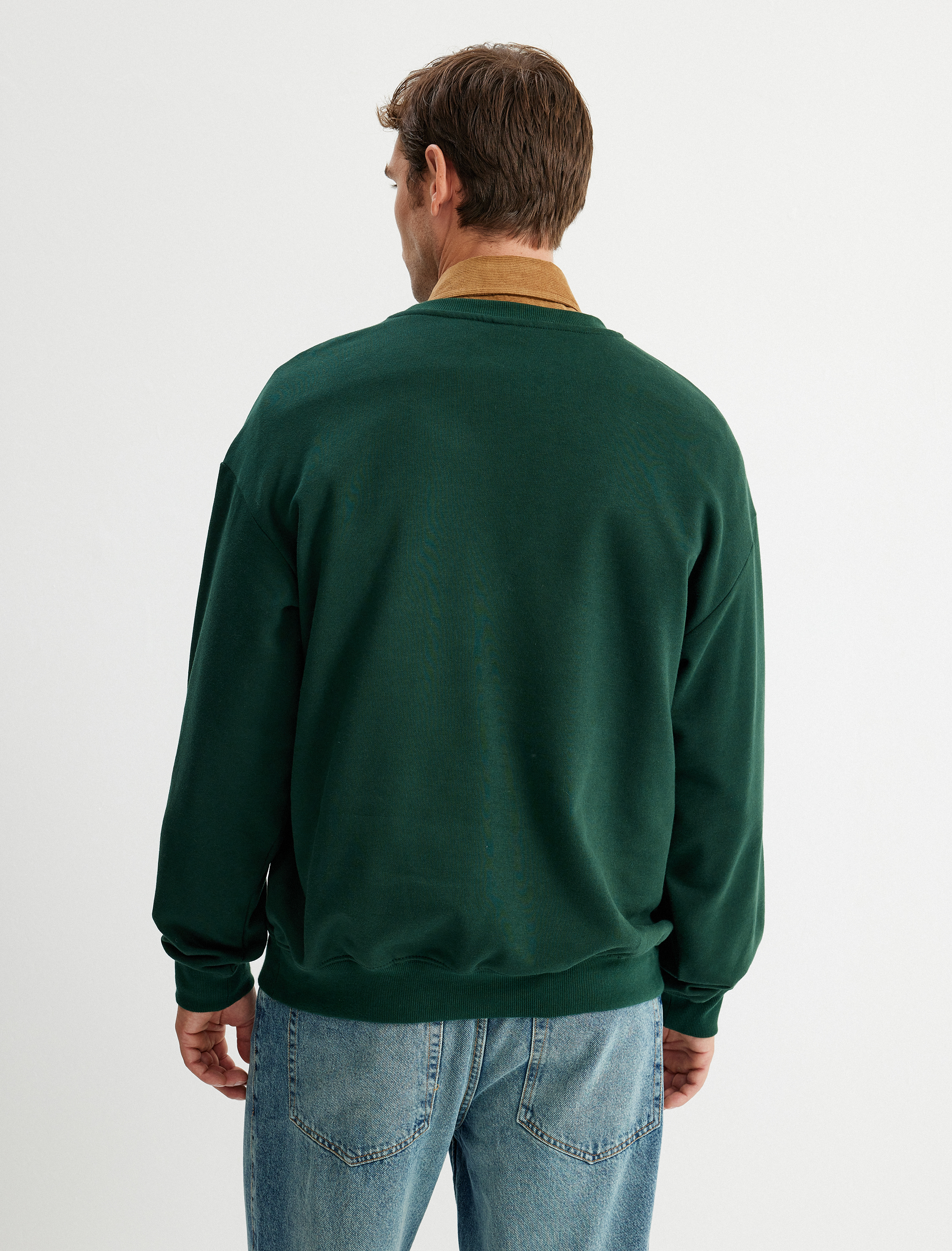   Kolej Baskılı Sweatshirt Bisiklet Yaka Uzun Kollu Şardonlu