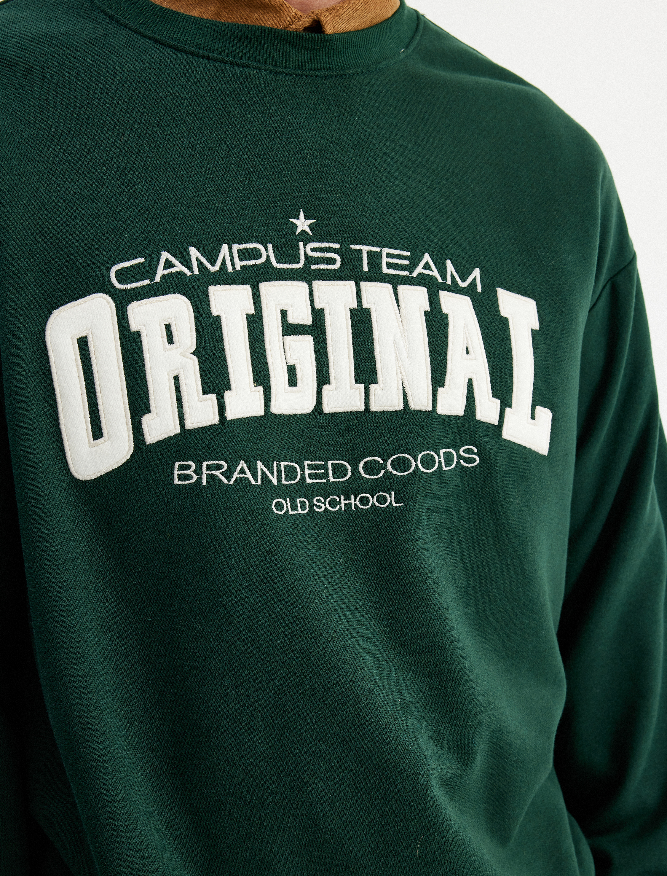   Kolej Baskılı Sweatshirt Bisiklet Yaka Uzun Kollu Şardonlu