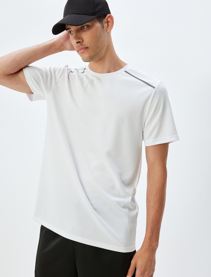  Spor Tişört Bisiklet Yaka Kısa Kollu Çizgi Detaylı