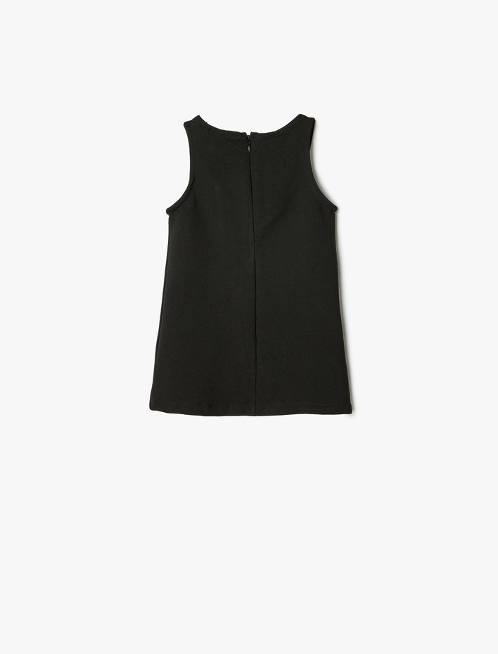 Kız Bebek Jile Elbise Yuvarlak Yaka Kalp Düğmeli Viskon Kumaş