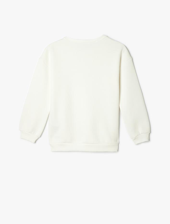 Kız Çocuk Sweatshirt Kedi Baskılı Uzun Kollu Bisiklet Yaka Şardonlu