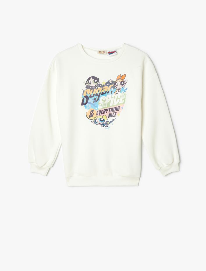Kız Çocuk Sweat Powerpuff Girls Baskılı Lisanslı Uzun Kollu Bisiklet Yaka Şardonlu