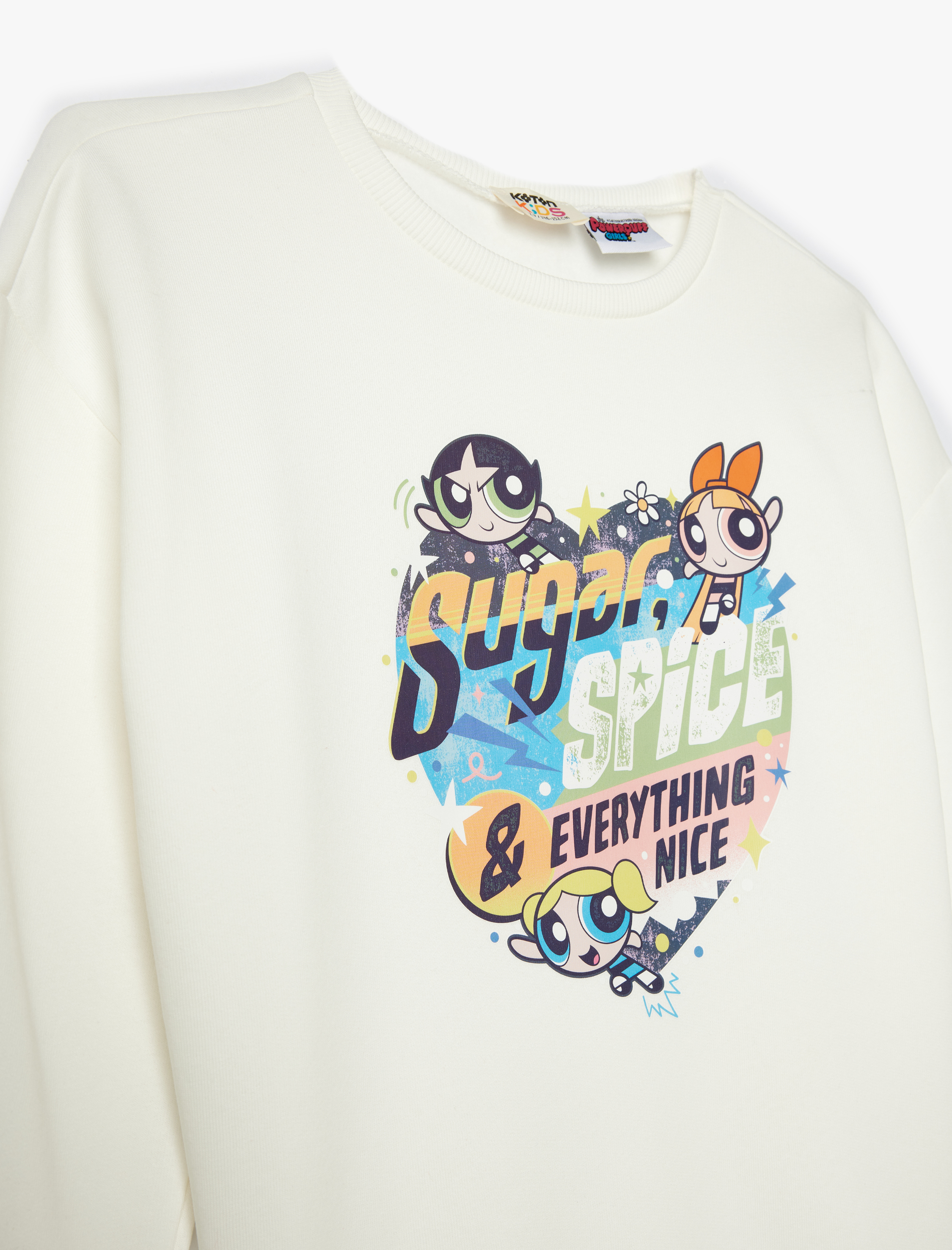  Kız Çocuk Sweat Powerpuff Girls Baskılı Lisanslı Uzun Kollu Bisiklet Yaka Şardonlu