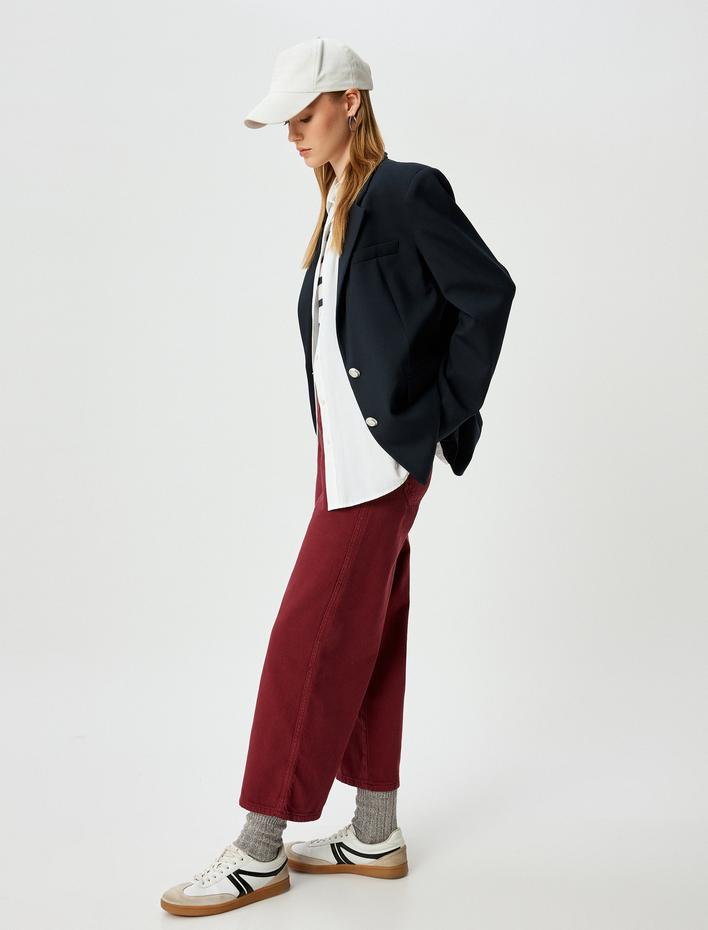  Geniş Kısa Paça Pantolon Yüksek Bel Düğmeli - Wide Leg Jean